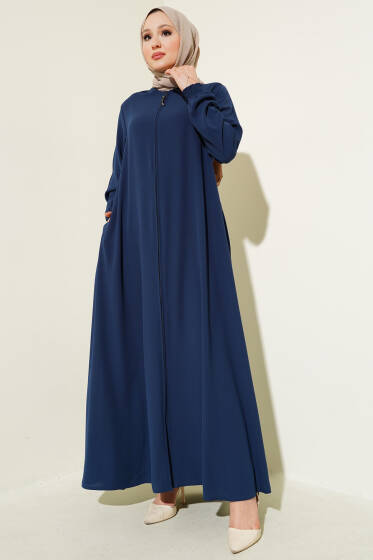 Bilek Gipeli Omuz Vatkalı Büyük Beden Ferace İndigo - Ferace