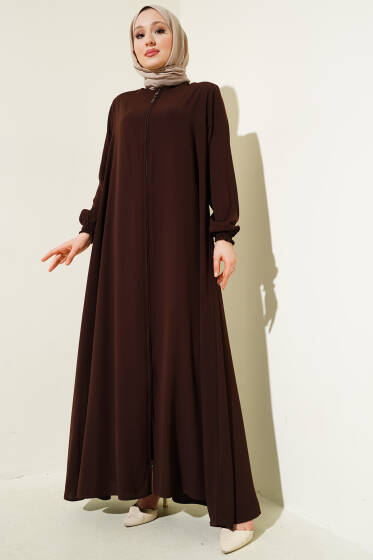 Bilek Gipeli Omuz Vatkalı Büyük Beden Ferace Kahve - Ferace