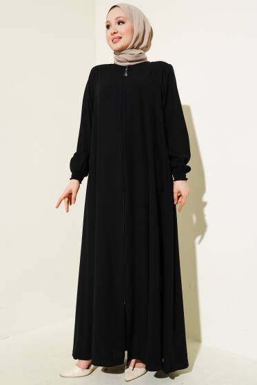 Bilek Gipeli Omuz Vatkalı Büyük Beden Ferace Siyah - Ferace