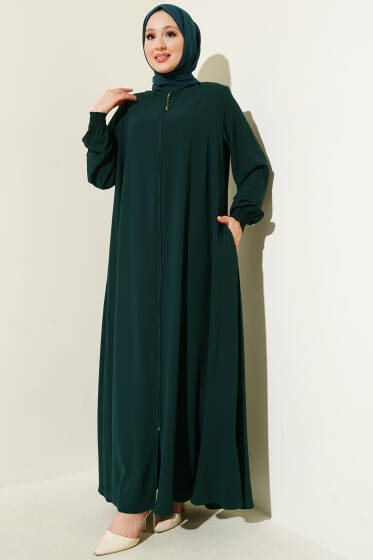 Bilek Gipeli Omuz Vatkalı Büyük Beden Ferace Zümrüt - Ferace