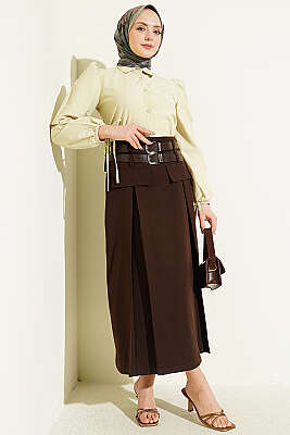 Bilek İpli Balon Kol Kısa Gömlek Adaçayı - Gömlek