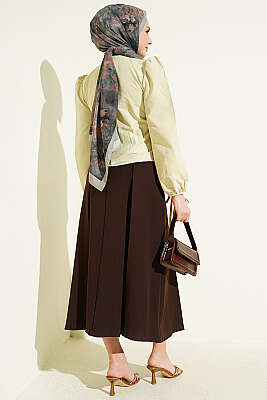 Bilek İpli Balon Kol Kısa Gömlek Adaçayı - Gömlek