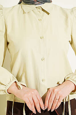 Bilek İpli Balon Kol Kısa Gömlek Adaçayı - Gömlek