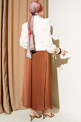 Bilek İpli Balon Kol Kısa Gömlek Ekru - Gömlek