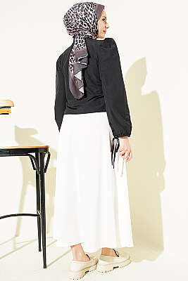 Bilek İpli Balon Kol Kısa Gömlek Siyah - Gömlek