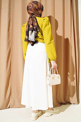 Bilek İpli Balon Kol Kısa Gömlek Yağ Yeşili - Gömlek