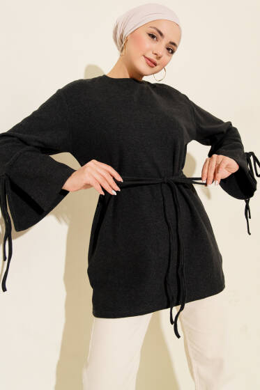 Bilek İpli Fitilli Kaşe Tunik Antrasit - Tunik