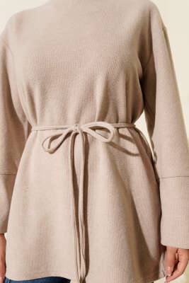 Bilek İpli Fitilli Kaşe Tunik Bej - Tunik