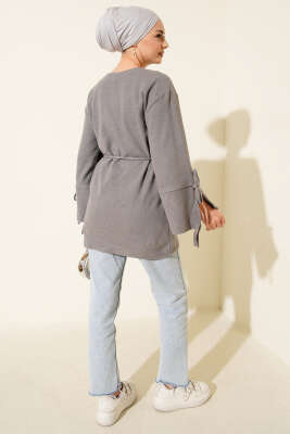 Bilek İpli Fitilli Kaşe Tunik Gri - Tunik