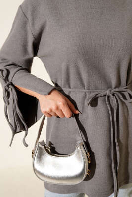 Bilek İpli Fitilli Kaşe Tunik Gri - Tunik