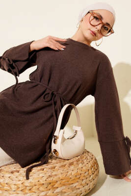 Bilek İpli Fitilli Kaşe Tunik Kahve - SAS