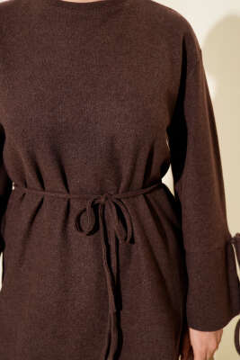 Bilek İpli Fitilli Kaşe Tunik Kahve - Yılın Fırsatı