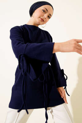 Bilek İpli Fitilli Kaşe Tunik Lacivert - SAS