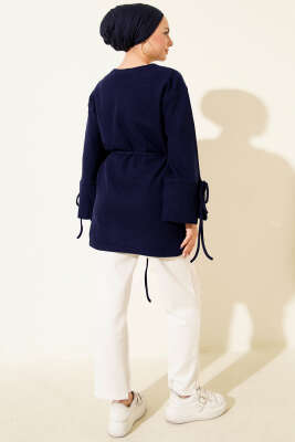 Bilek İpli Fitilli Kaşe Tunik Lacivert - Yılın Fırsatı