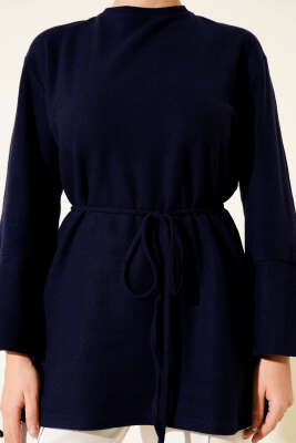 Bilek İpli Fitilli Kaşe Tunik Lacivert - Yılın Fırsatı