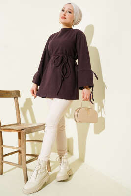 Bilek İpli Fitilli Kaşe Tunik Mürdüm - Tunik
