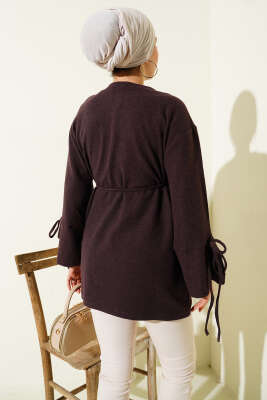 Bilek İpli Fitilli Kaşe Tunik Mürdüm - Tunik