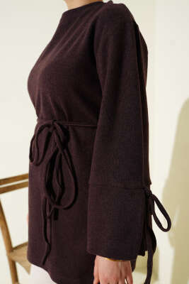 Bilek İpli Fitilli Kaşe Tunik Mürdüm - Tunik