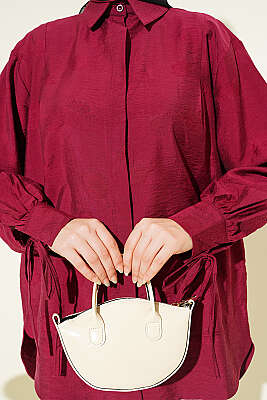 Bilek İpli Pile Detaylı Oversize Gömlek Bordo - Gömlek