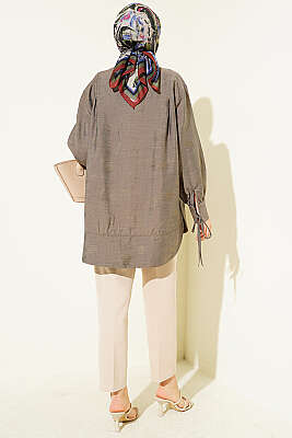 Bilek İpli Pile Detaylı Oversize Gömlek Haki - Gömlek