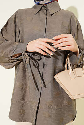 Bilek İpli Pile Detaylı Oversize Gömlek Haki - Gömlek