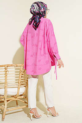 Bilek İpli Pile Detaylı Oversize Gömlek Pembe - Gömlek