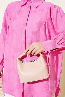 Bilek İpli Pile Detaylı Oversize Gömlek Pembe - Gömlek