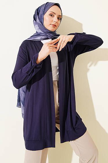 Bilek Katlamalı Basic Hırka Lacivert - 300-500 TL Ürünler