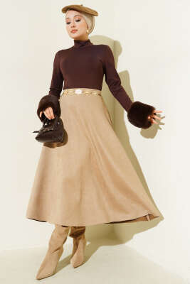 Bilek Kürklü Çıtçıtlı Body Kahve - Bluz