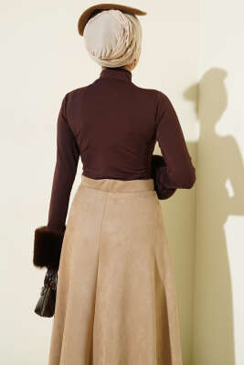 Bilek Kürklü Çıtçıtlı Body Kahve - Yılın Fırsatı