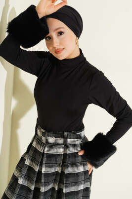 Bilek Kürklü Çıtçıtlı Body Siyah - SAS