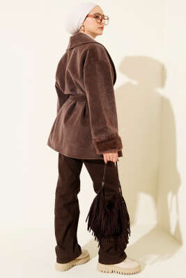 Bilek Kürklü Kuşaklı Goldfox Kaban Kahve - Kaban