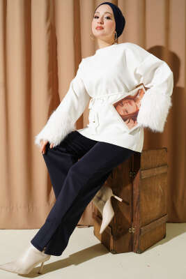 Bilek Kürklü Scuba Tunik Beyaz - Günün Seçilenleri