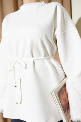 Bilek Kürklü Scuba Tunik Beyaz - Günün Seçilenleri