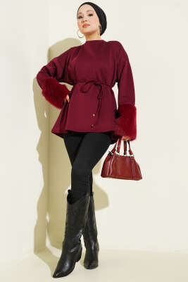 Bilek Kürklü Scuba Tunik Bordo - Tunik