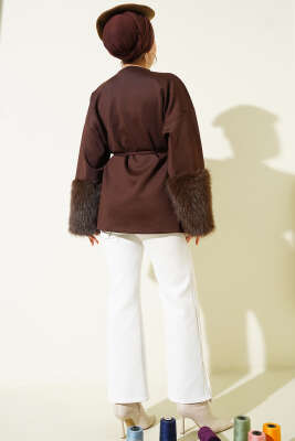 Bilek Kürklü Scuba Tunik Kahve - Tunik