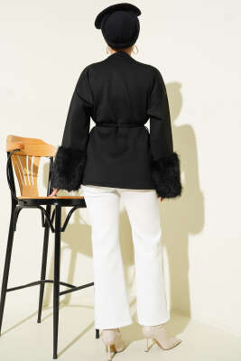 Bilek Kürklü Scuba Tunik Siyah - Tunik