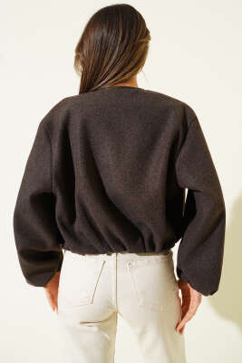 Bilek Lastik Detaylı Kısa Kaşe Ceket Acı Kahve - Kadın Giyim Modelleri