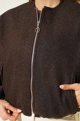 Bilek Lastik Detaylı Kısa Kaşe Ceket Acı Kahve - Kadın Giyim Modelleri