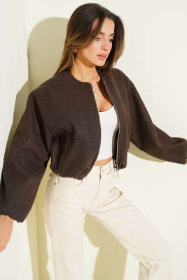 Bilek Lastik Detaylı Kısa Kaşe Ceket Acı Kahve - MUSTİ