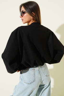 Bilek Lastik Detaylı Kısa Kaşe Ceket Siyah - Yeni Giyim