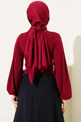 Bilek Lastikli Çapraz Büzgülü Bluz Bordo - Yılın Fırsatı 