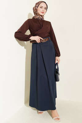 Bilek Lastikli Çapraz Büzgülü Bluz Kahve - Bluz