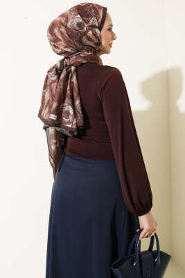 Bilek Lastikli Çapraz Büzgülü Bluz Kahve - Bluz