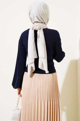 Bilek Lastikli Çapraz Büzgülü Bluz Lacivert - Yılın Fırsatı 