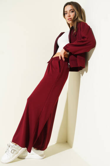 Bilek Lastikli Cepli Salaş Loyşa İkili Takım Bordo - Kadın Giyim Modelleri