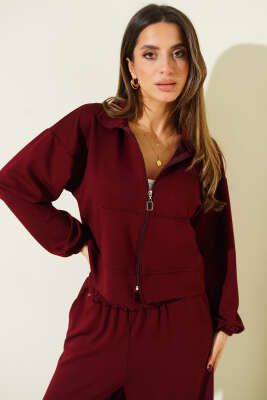 Bilek Lastikli Cepli Salaş Loyşa İkili Takım Bordo - Kadın Giyim Modelleri