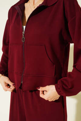 Bilek Lastikli Cepli Salaş Loyşa İkili Takım Bordo - Kadın Giyim Modelleri