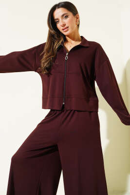 Bilek Lastikli Cepli Salaş Loyşa İkili Takım Kahve - Kadın Giyim Modelleri