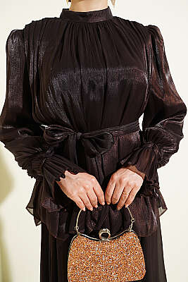 Bilek Lastikli Etekli Abiye İkili Takım Acı Kahve - İkili Takım